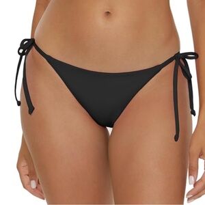 BECCA black ribbed side tie bikini swim bottoms size Small NWT